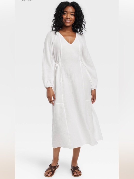 Universal Thread Dresses & Skirts - Universal Thread cotton gauze balloon long sleeve Midi A-Line Dress in white